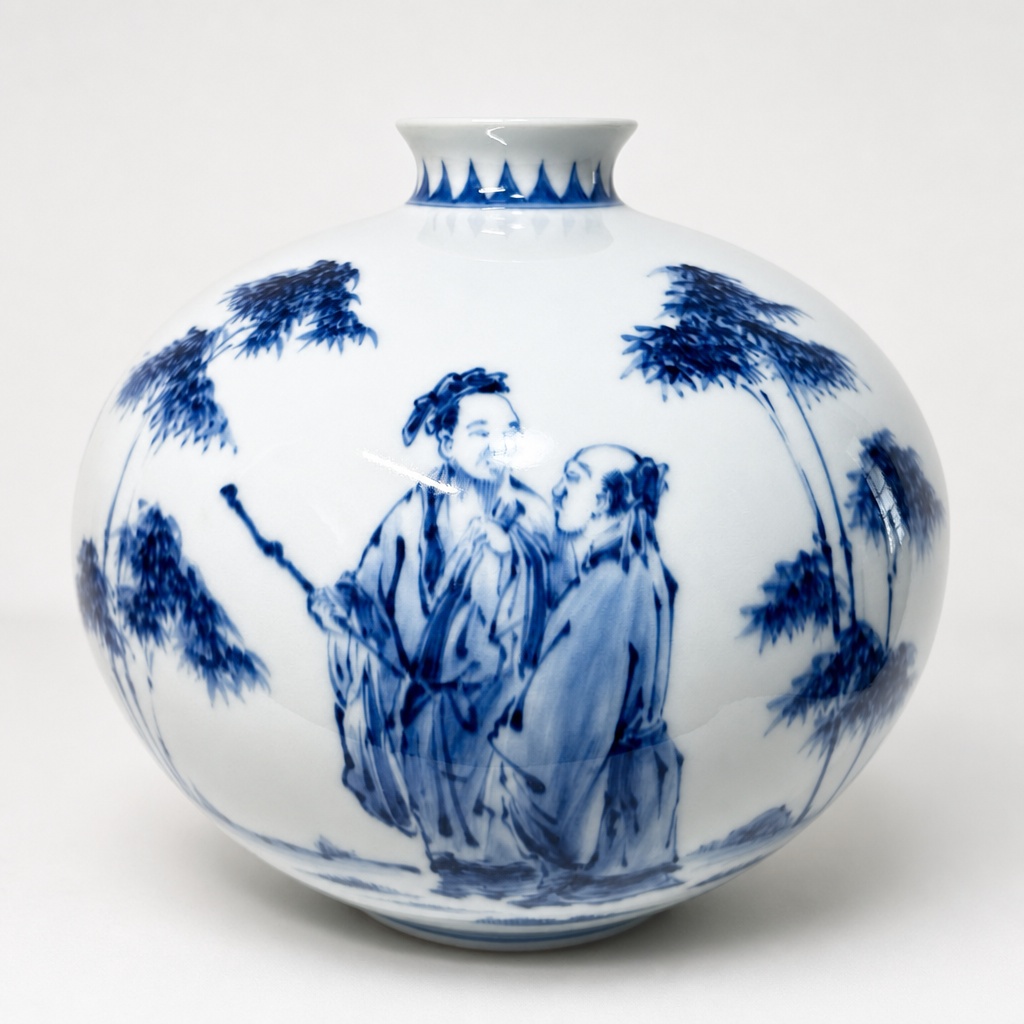 Inoue Manji Arita Ware Hakuji Sometsuke Marugata Tsubo Jar Vase - 1