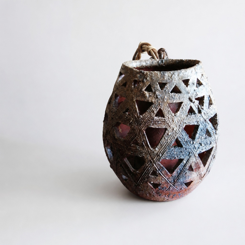 Tokoname Ware Yamada Emu Sukashibori Shoiko-gata Flower Vase 17.5cm - 1