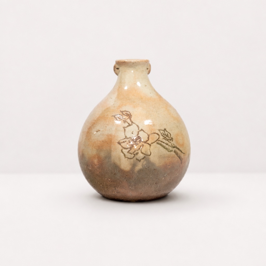 Hagi Ware Matsuno Ryokuei Flower Motif Tsubo Vase Pottery With Tomobako - 1