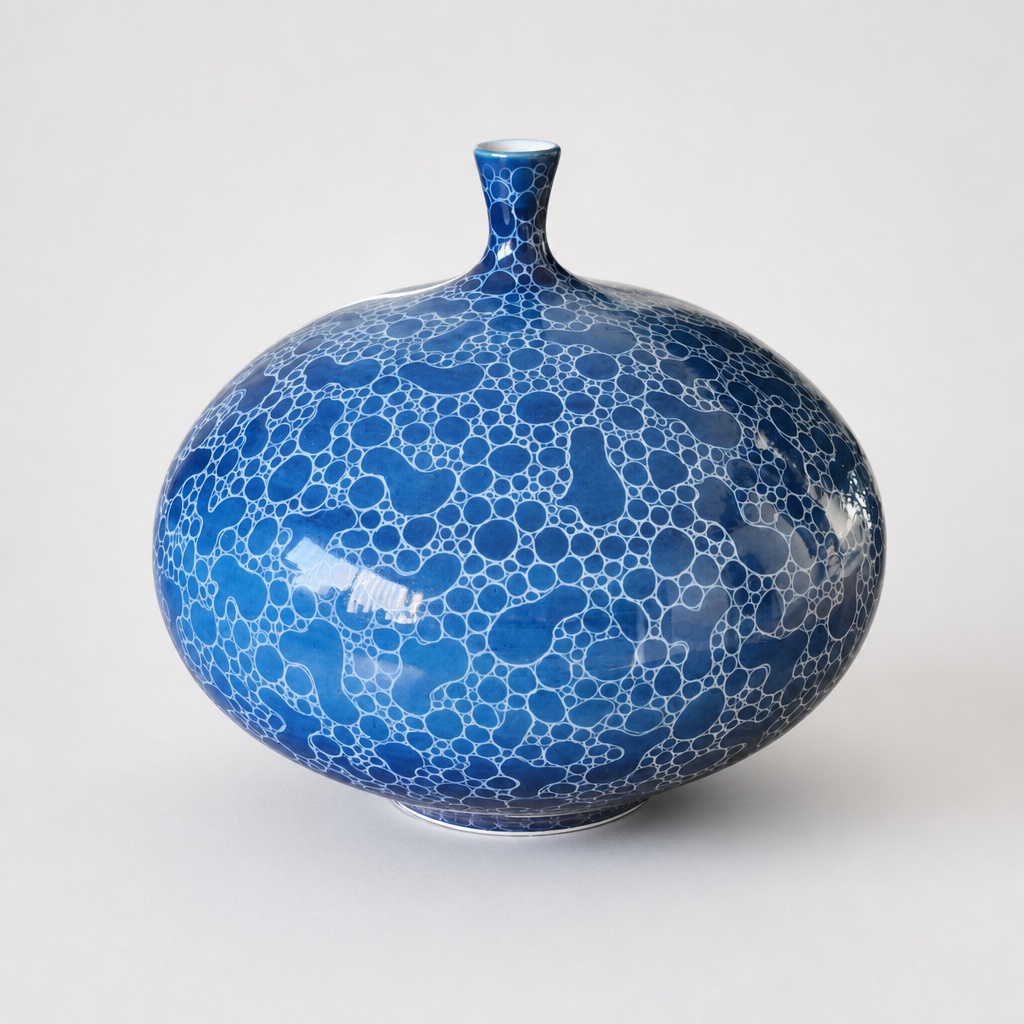 Arita Ware Hiroyuki Matsuo Hakusen Kiln Flower Vase Ceramic Blue White - 1