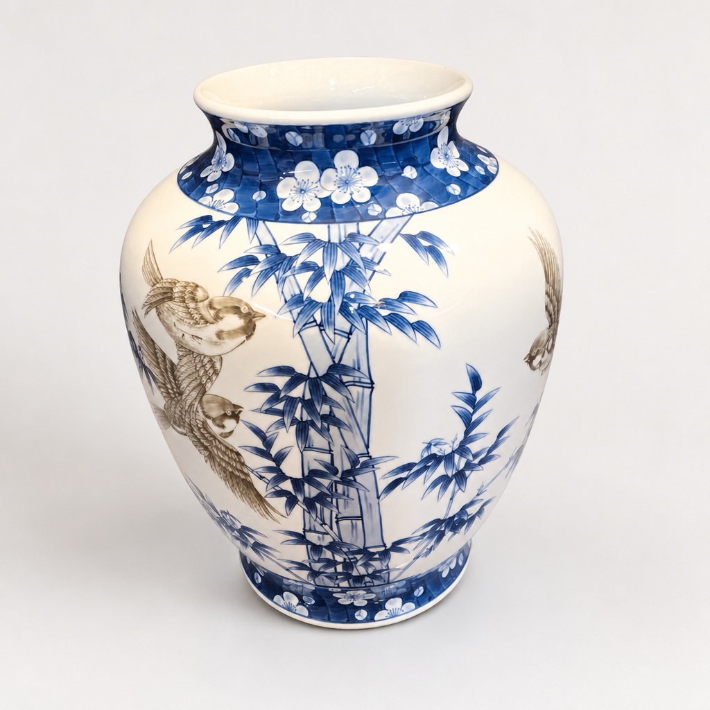 Yazaemon Arita Ware Boisen Kiln Bamboo Sparrow Vase Flower Vase - 1