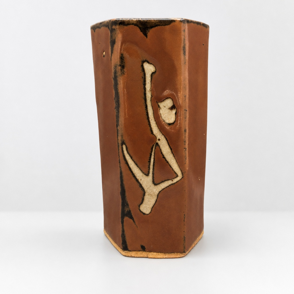 Shoji Hamada Mashiko Ware Vase Persimmon Glaze Kakiyu Nuki-e Pottery - 1
