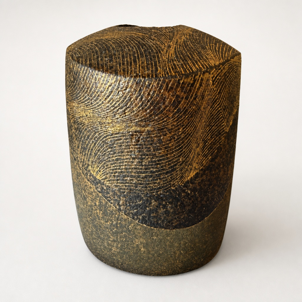 Hagi Ware Kato Shigemi Flower Vase Gold Accent - 1