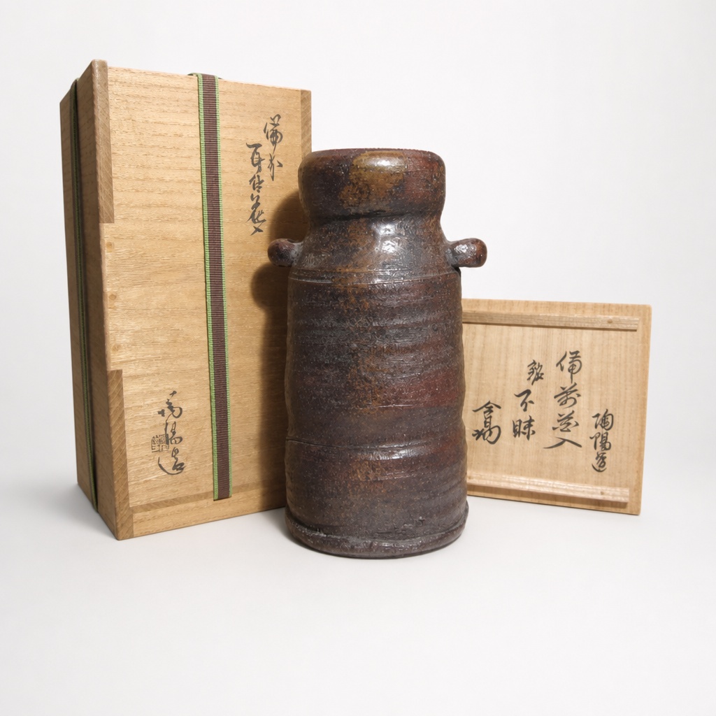 Kaneshige Toyo Bizen Ware Mimi-tsuki Hanaire Fumei Tantansai Kao Flower Vase - 1