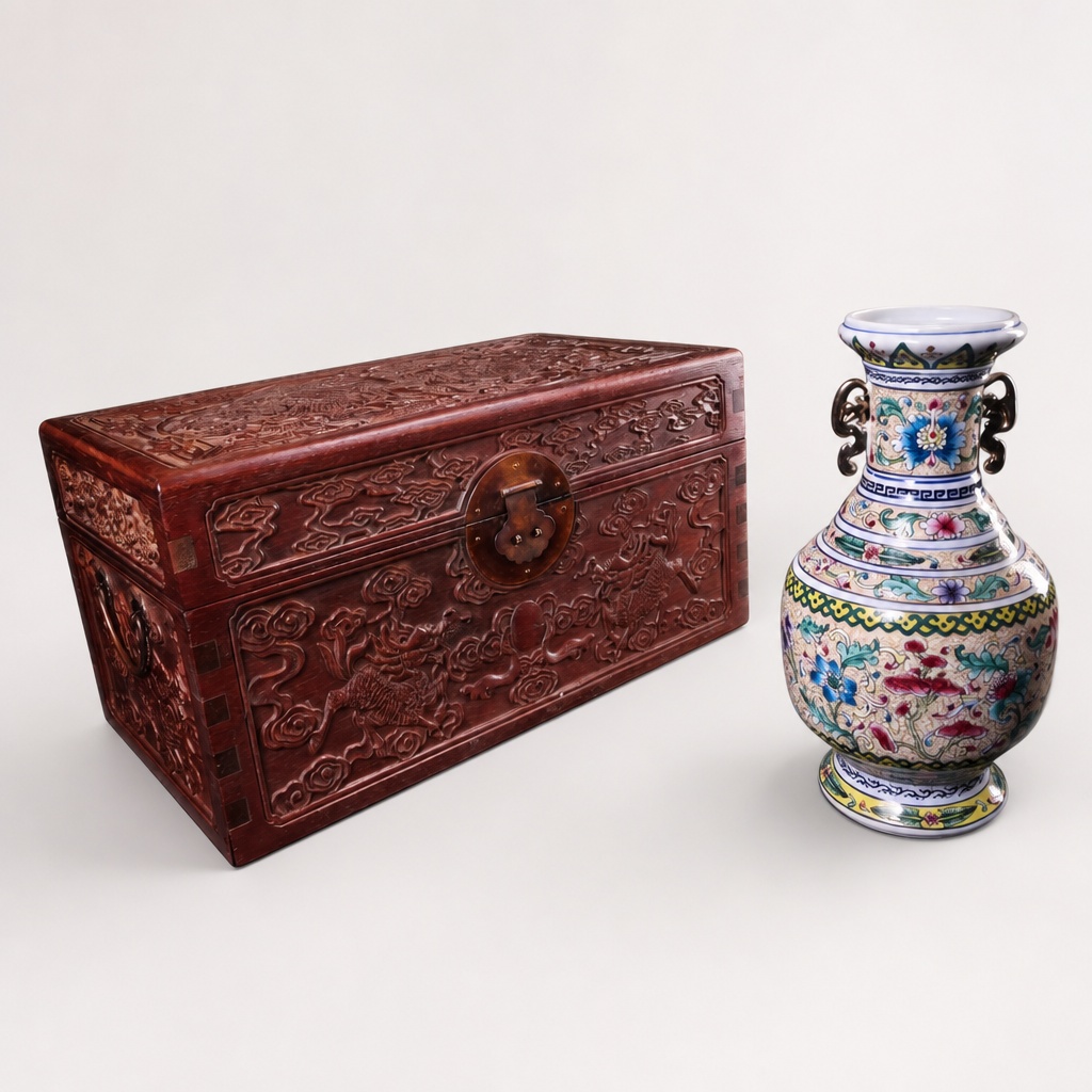 Chinese Enamel Porcelain Vase Flower Bird Pattern Hand Painted Decor - 1