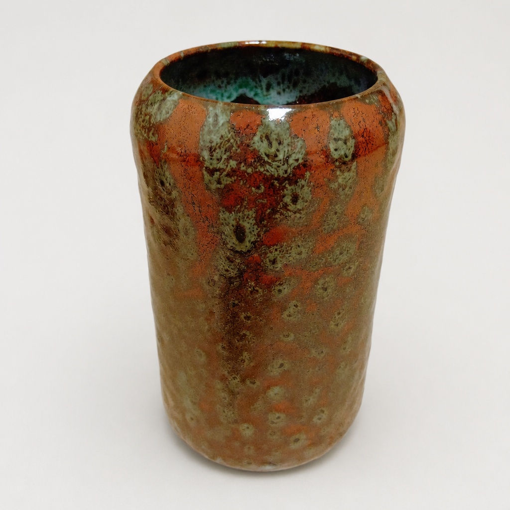 Kondo Soi Manpo Ware Vase Red Green Glaze Flower Vase - 1