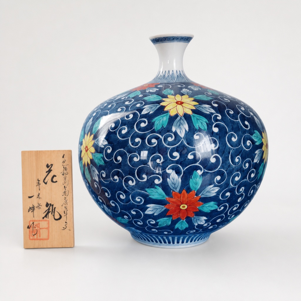 Arita Ware Iro Nabeshima Kiku Karakusamon Ippogama Egami Mineya Vase Flower Pot - 1