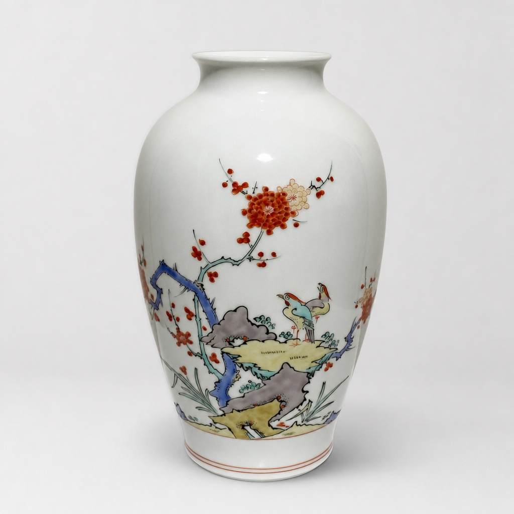 Sakaida Kakiemon Arita Ware Imari Ware Porcelain Vase Bird Flower Motif - 1