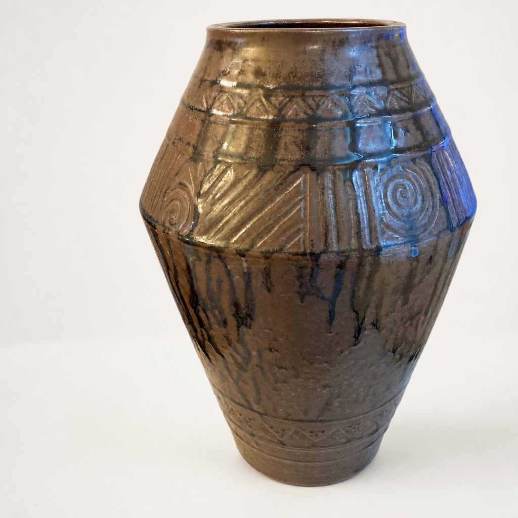 Gyoki Ware Kato Hiroaki Vase Ancient Pattern - 1