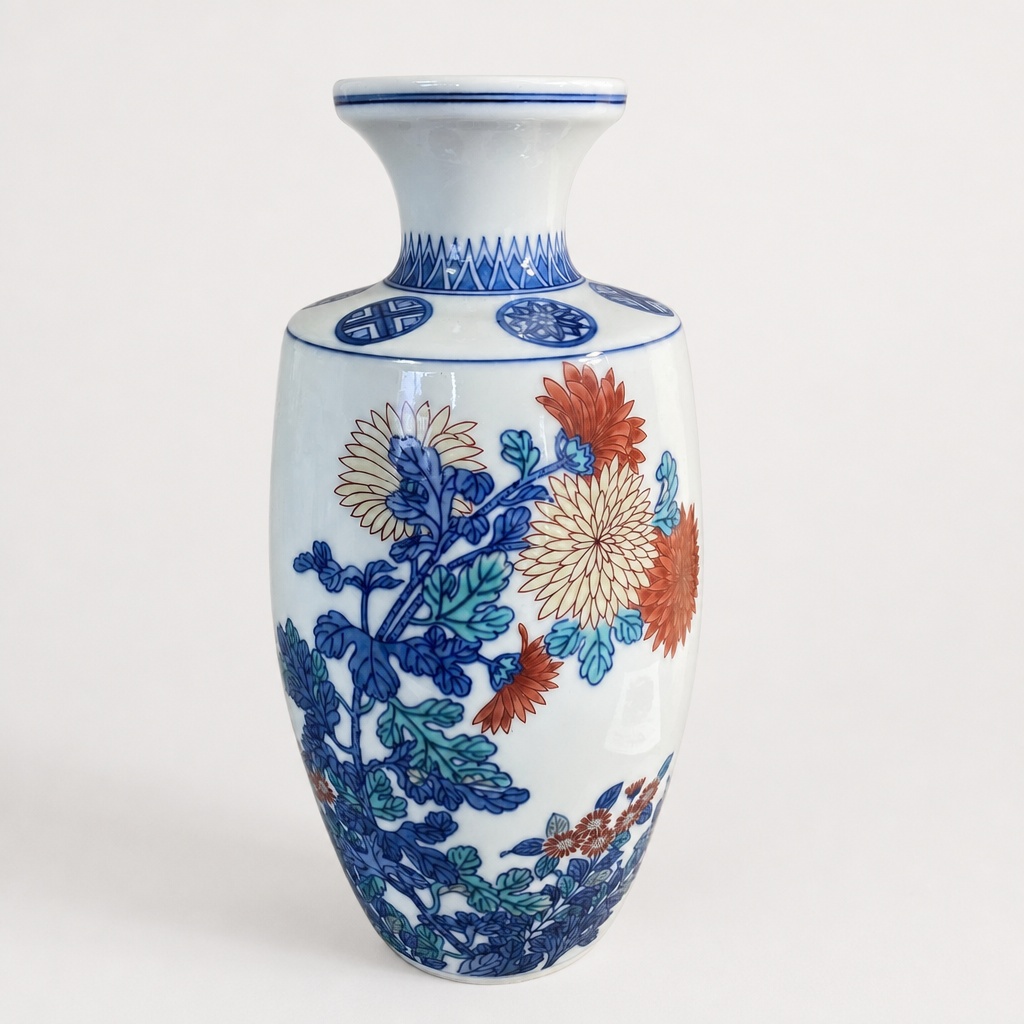 Imaizumi Imaemon Arita Ware Vase Hand Painted Porcelain Chrysanthemum Pattern - 1