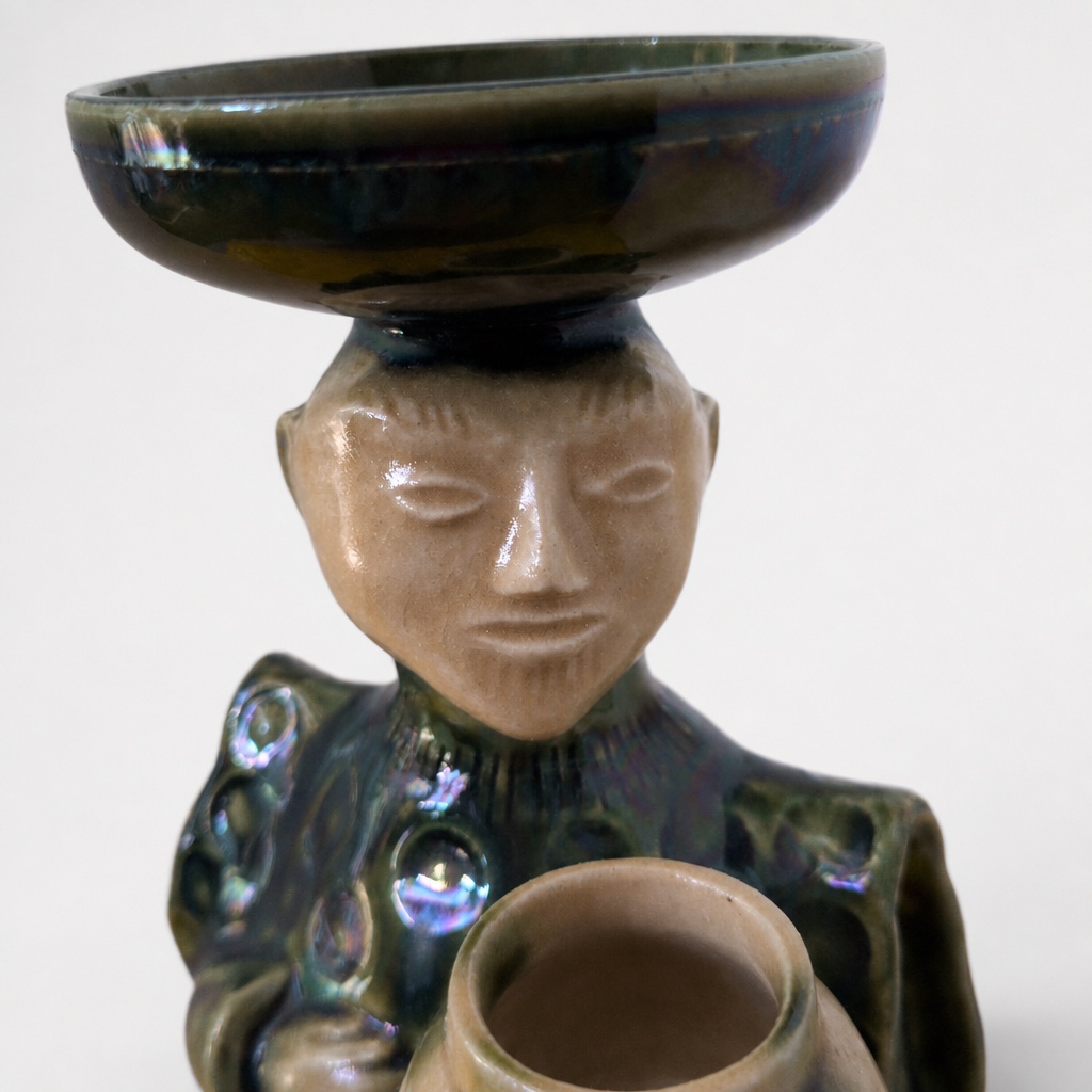 Kato Takuo Oribe Nanbanjin Vase Persian Face Green Glaze Flower Vase - 1