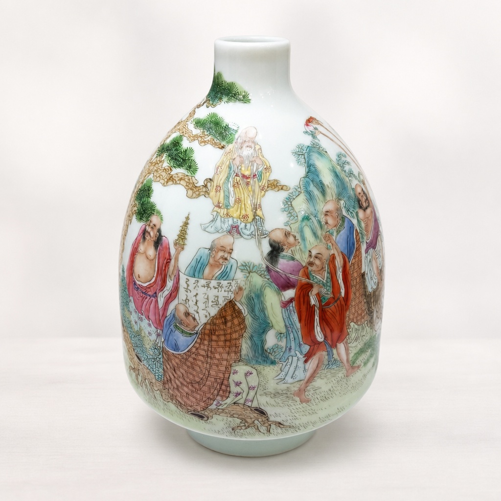 Yongzheng Nian Zhi Famille Rose Sixteen Arhats Jar Pot Porcelain - 1