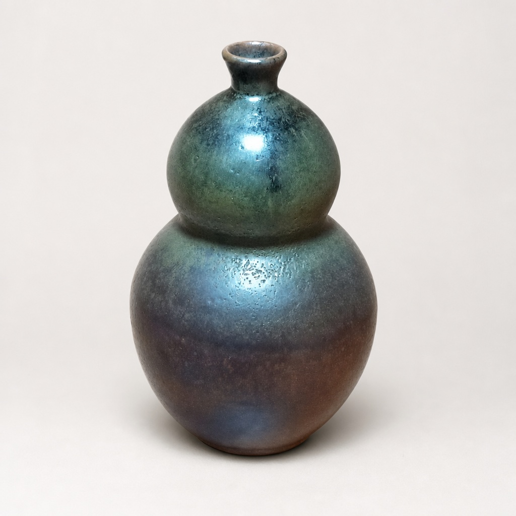 Old Tamba Gourd Shape Flower Vase Ikebana With Kiri Box - 1