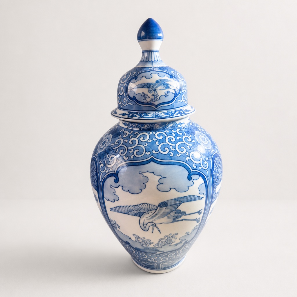 Arita Ware Incense Jar Flower Bird Design - 1