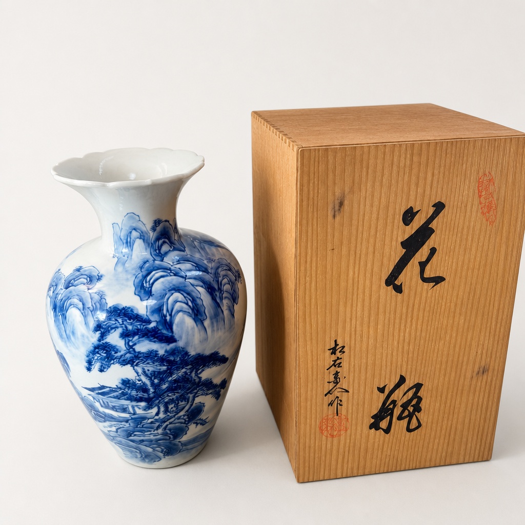 Matsue Ware Sometsuke Sansui Vase 35cm - 1