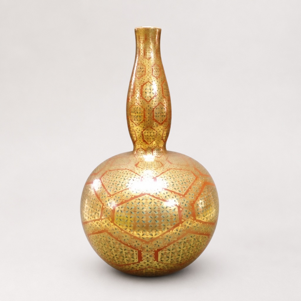 Kutani Ware Yamamoto Shigeyoshi Gold Kinran Komon 10 Go Kazari Bin Vase - 1