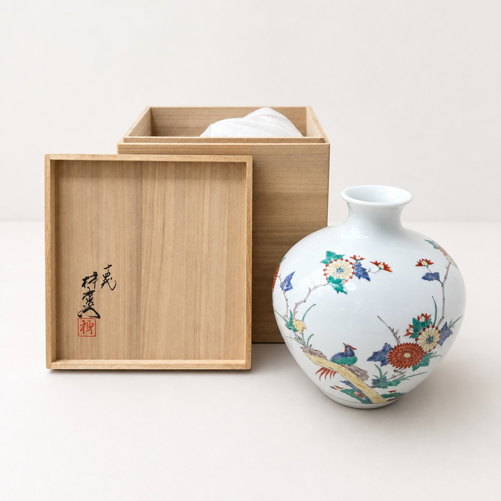 Kakiemon Ware Vase Pottery White Multicolor Floral Design - 1