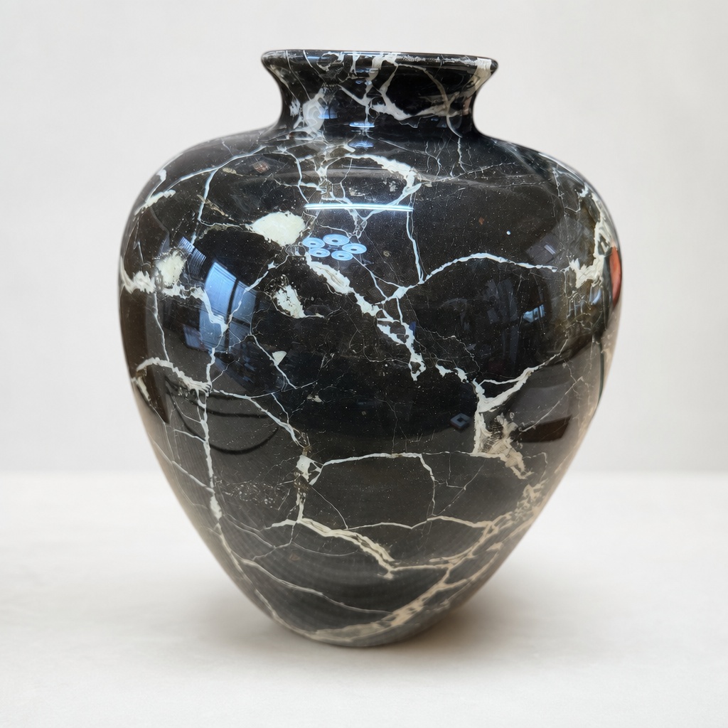 Marble Vase Urn Black White Marble Pattern Natural Stone Wood Box - 1