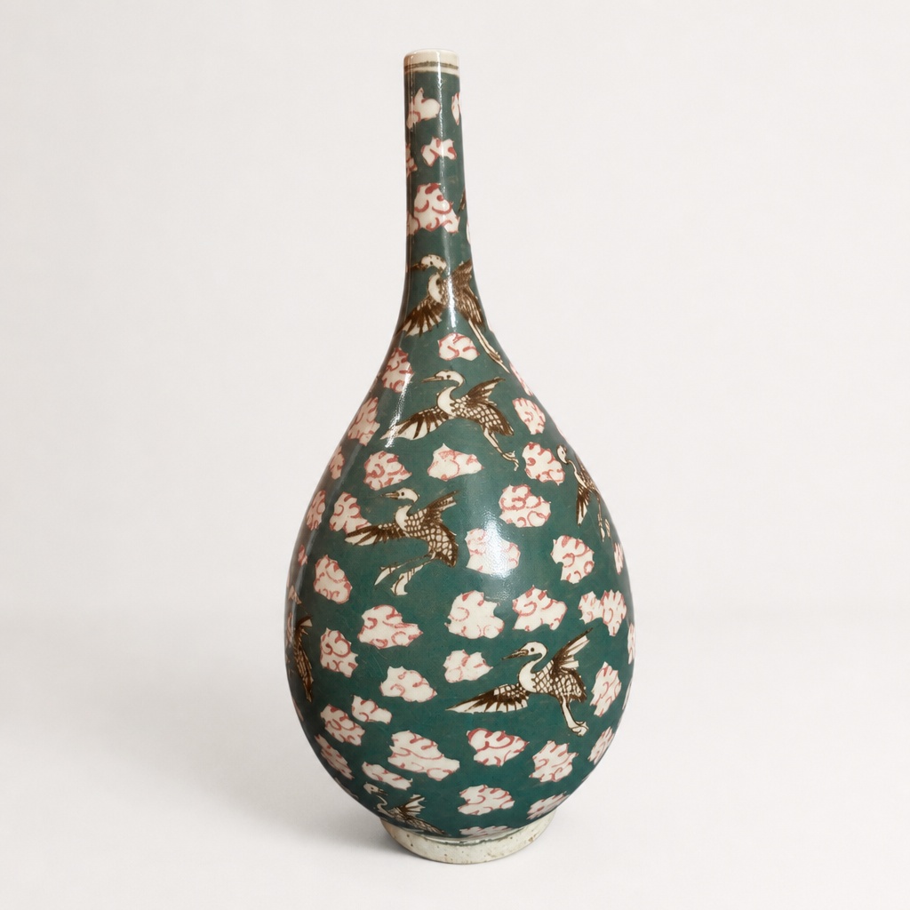 Imari Ware Cloud Crane Pattern Large Tokkuri Vase - 1