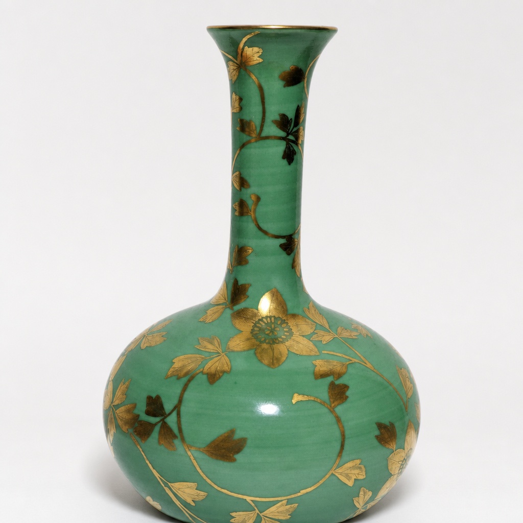Kutani Ware Yoshita Minori Human National Treasure Gold Painted Flower Vase - 1