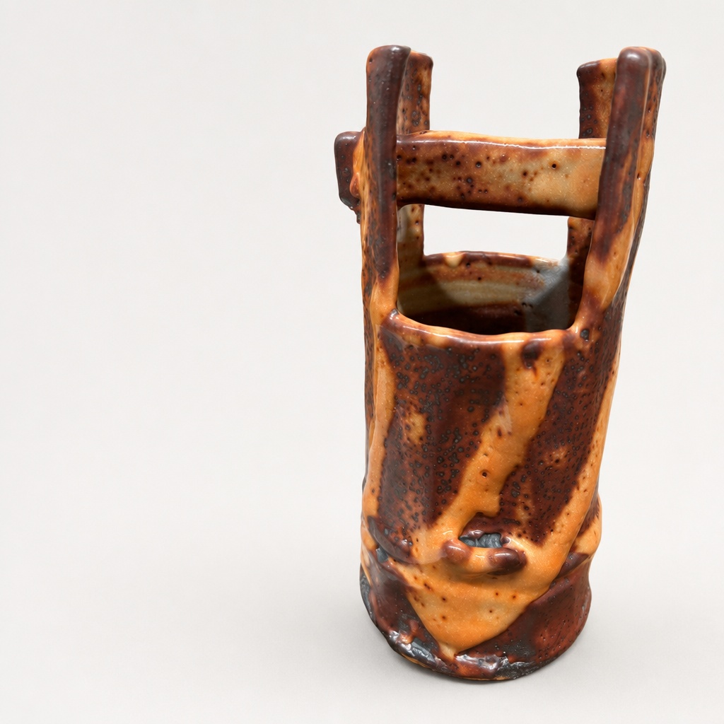 Mino Ware Akajino Hand Pail Vase By Kobayashi Takeharu Tea Ceremony Flower Vase - 1