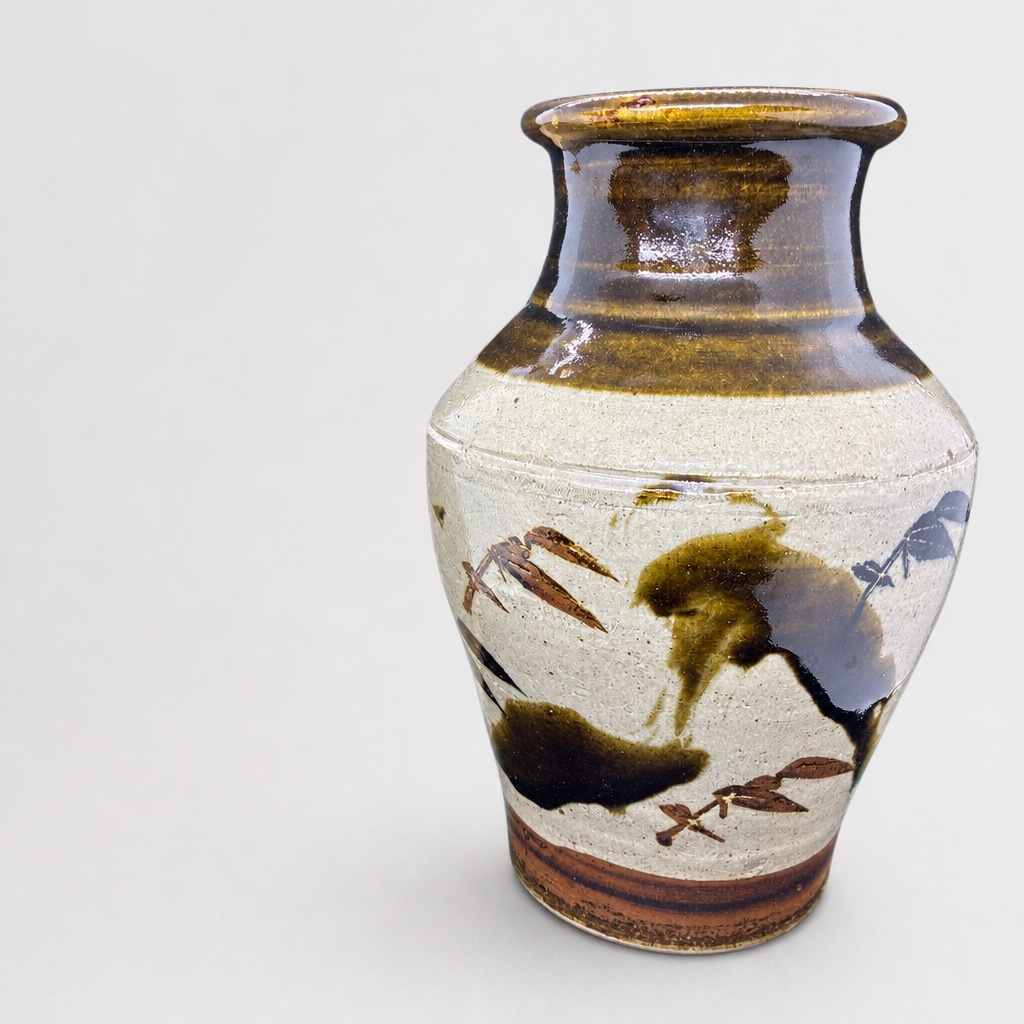 Shoji Hamada Mashiko Ware Iron Glaze Flower Vase - 1