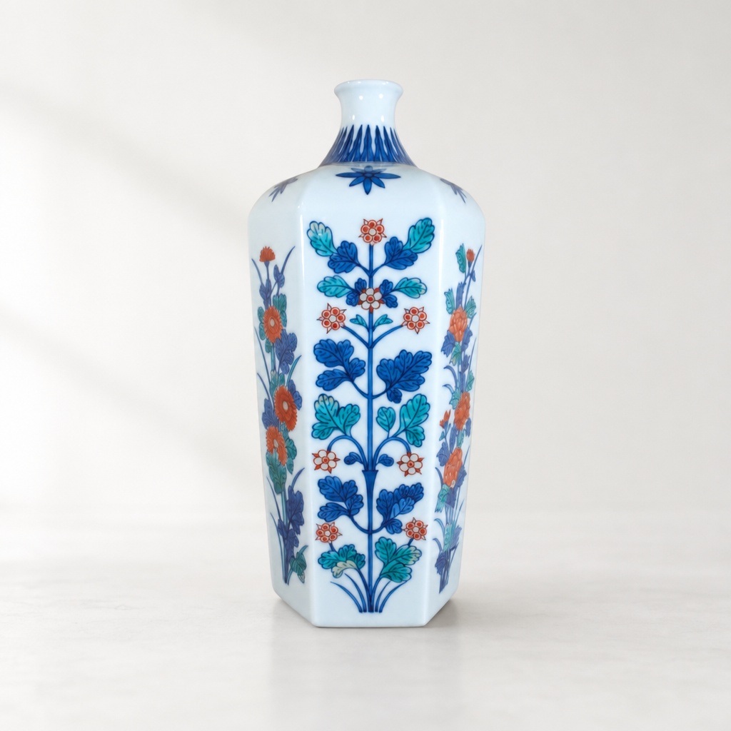 13th Imaizumi Imaemon Kinbana Moyo Vase Arita Ware Pottery - 1