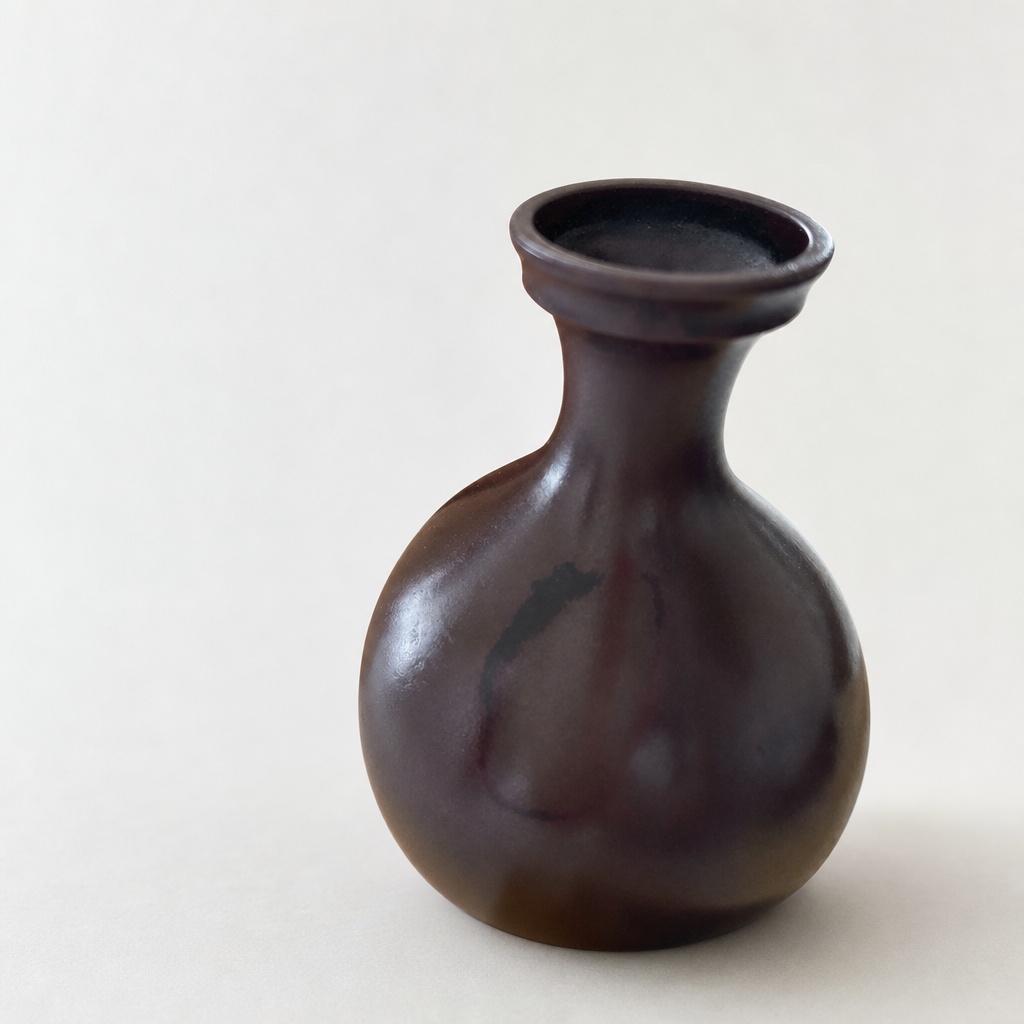 Katori Masahiko Pottery Vase Brown Traditional Design Wood Box - 1