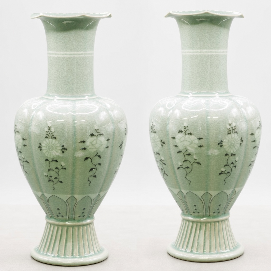 Koryo Celadon Inlaid Chrysanthemum Peony Vase SD1077 Porcelain - 1