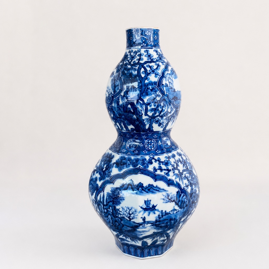 Gen-emon Arita Ware Shonzui-de Shochikubai Sansui-mon Gourd Vase Porcelain - 1