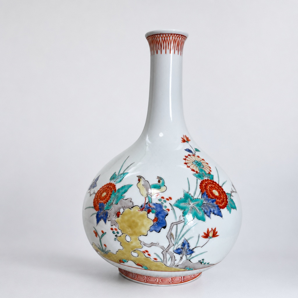 13th Sakaida Kakiemon Kakiemon Ware Vase Flower Bird Design - 1