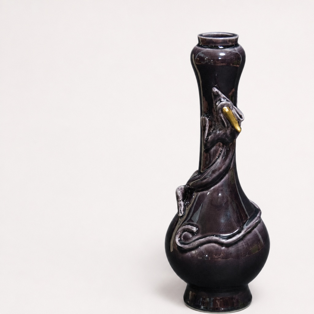 Nakamura Suizan Purple Kochi Dragon Maki Flower Vase Pottery - 1