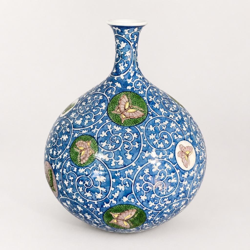 Gen-emon Arita Ware Sometsunishiki Karakusa Nocho-e Vase Porcelain Hand-painted - 1