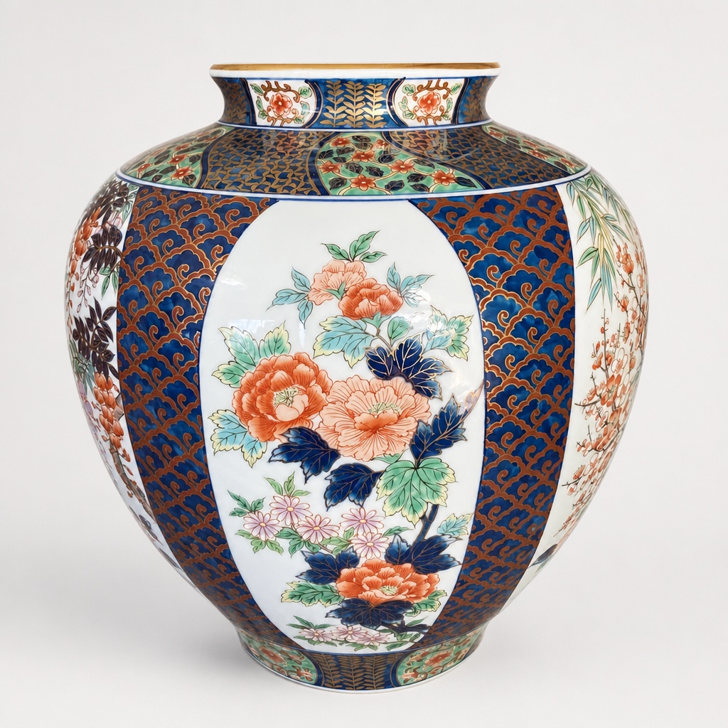 Yazaemon Arita Ware Large Vase Sometsunishiki Roppo-wari Flower Pattern - 1