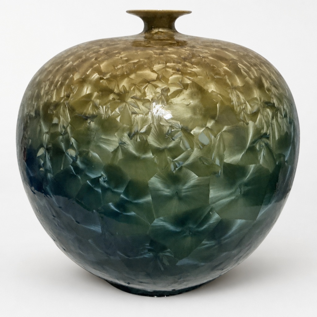Seisho Kiln Kesshoyu Vase Flower Pot Kaleidoscope Glaze Blue Gold 35cm - 1
