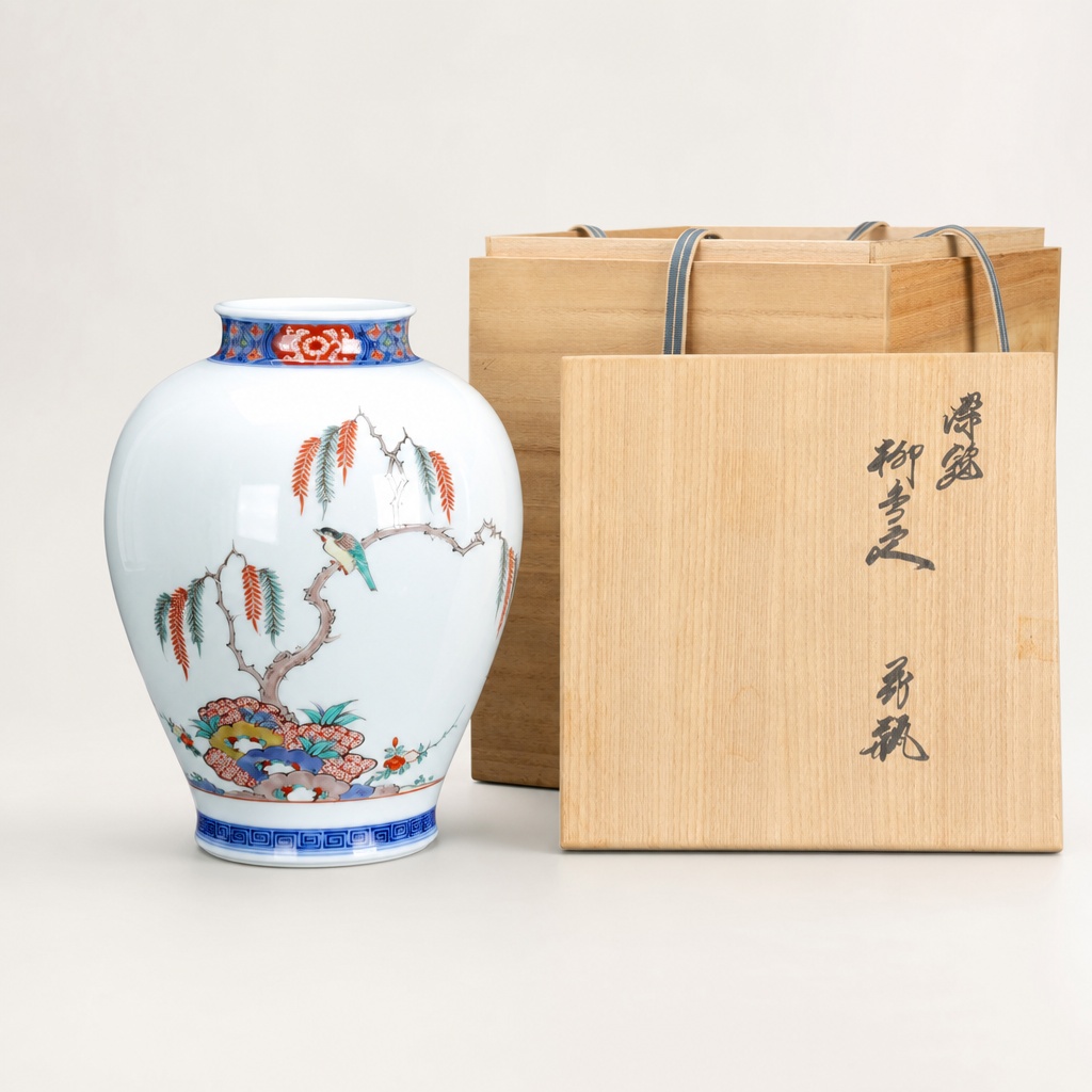 Kakiemon Ware Fourteenth Sakaida Kakiemon Willow Bird Vase 25cm - 1
