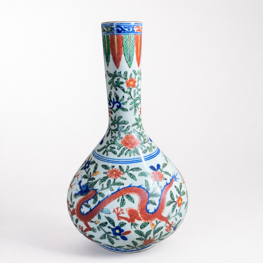 Gen-emon Arita Ware Vase Sometsunishiki Manreki Dragon Hand-painted Porcelain - 1