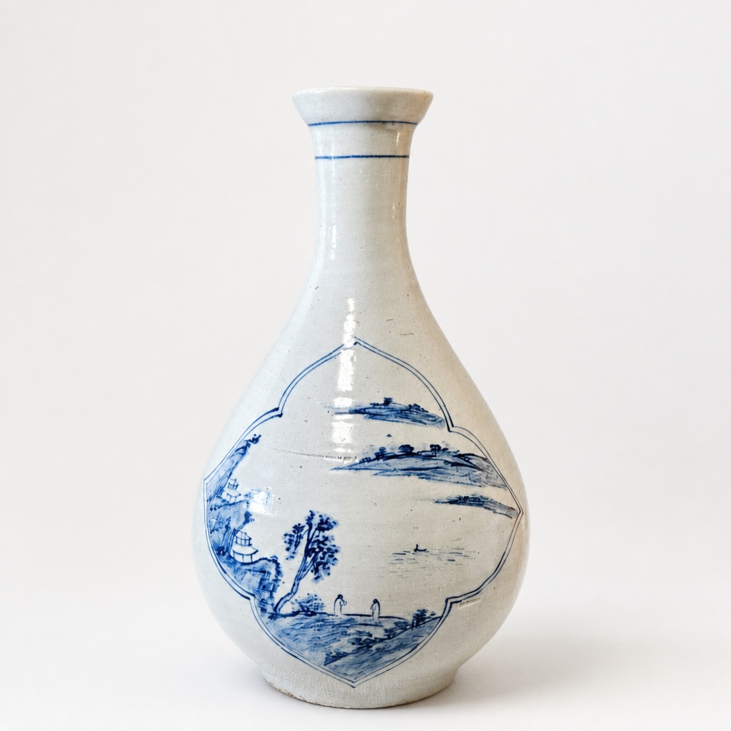 Korean Joseon Dynasty Blue And White Landscape Figure Large Jar Vase 37.2cm - 1