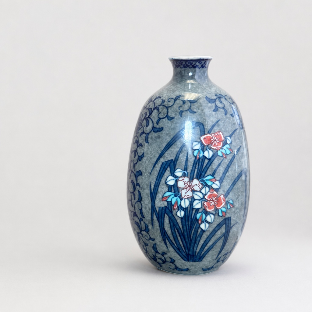 13th Imaemon Iro Nabeshima Blue White Flower Vase Pottery - 1
