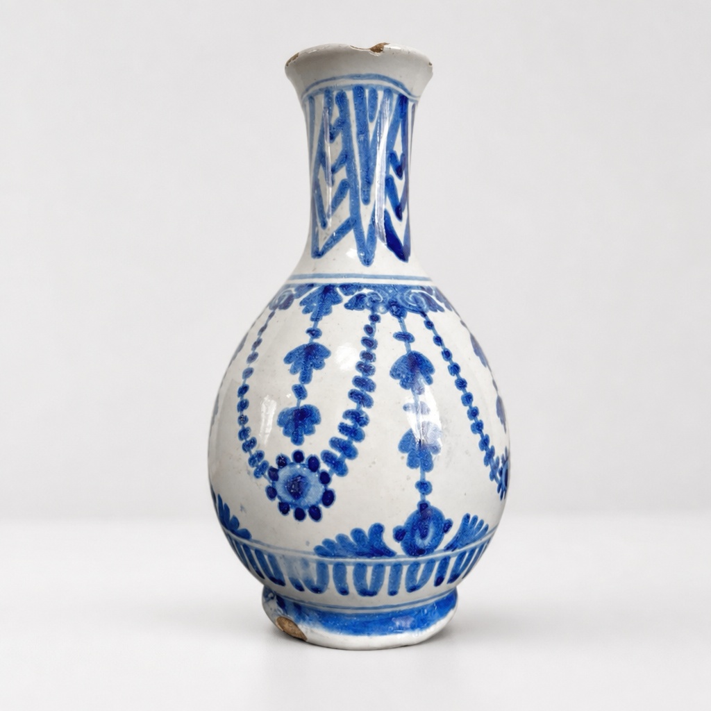 Nevers Faience Tokkuri Sake Bottle Vase Blue White Decor - 1