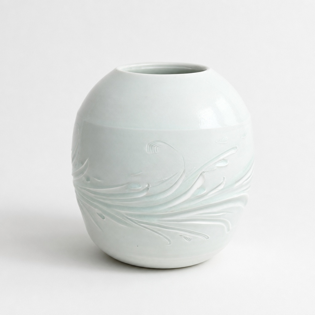 Mitsuo Kano White Porcelain Carved Flower Vase Boston Museum Collection Showa - 1