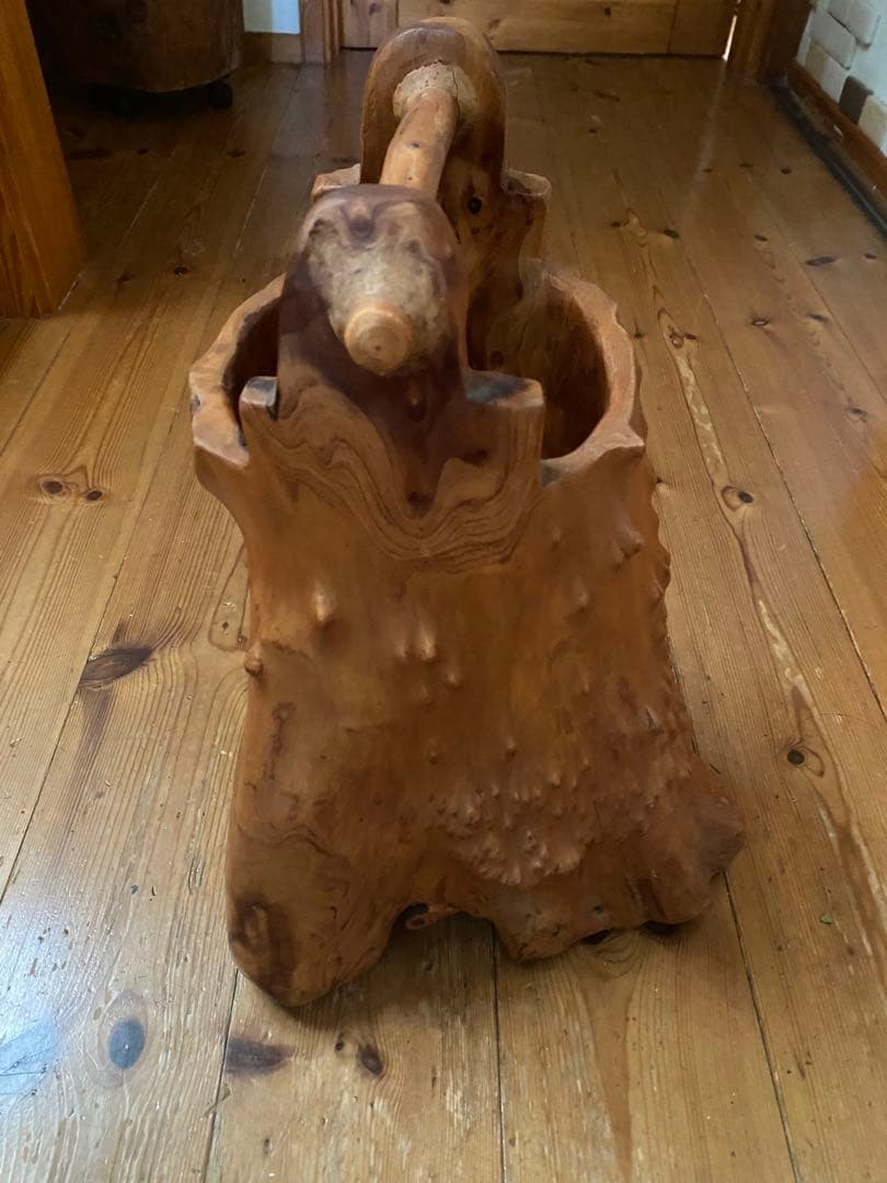 Natural Wood Stump Vase Planter Cover Organic Knot Texture - 1