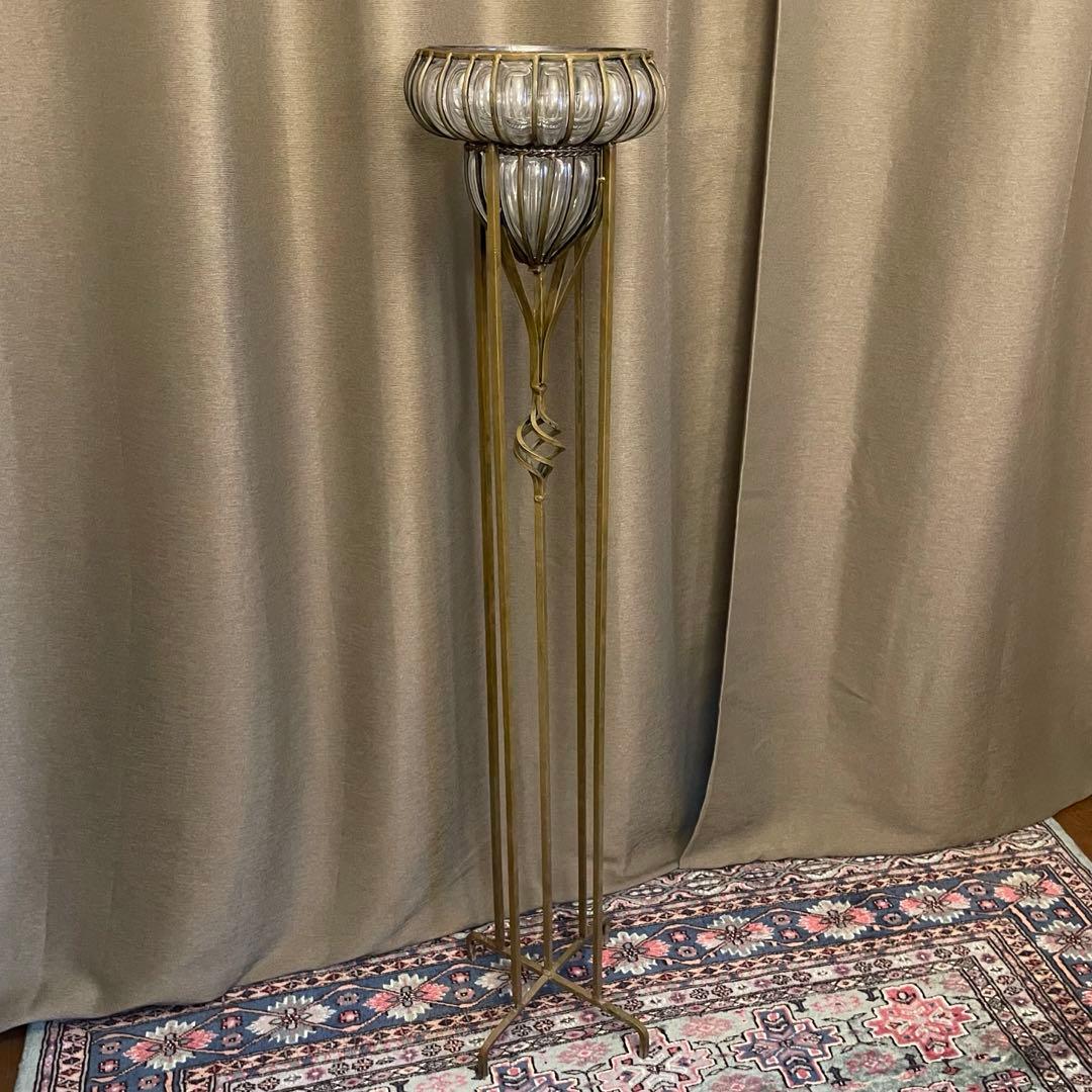 Art Nouveau Metal Flower Stand With Glass Bowl 120cm Tall - 1