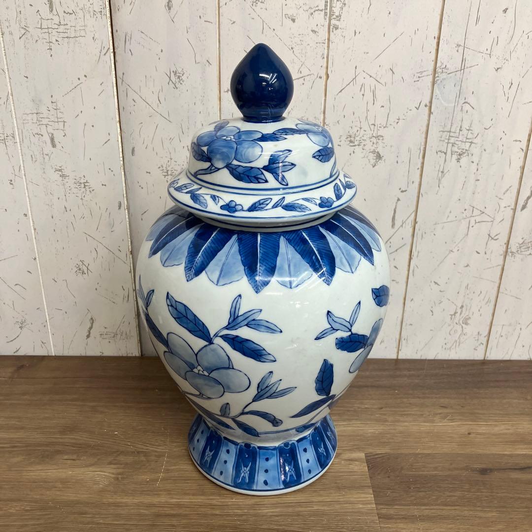 Chinoiserie Ginger Jar Blue White Hand Painted Pottery Antique Decor - 1