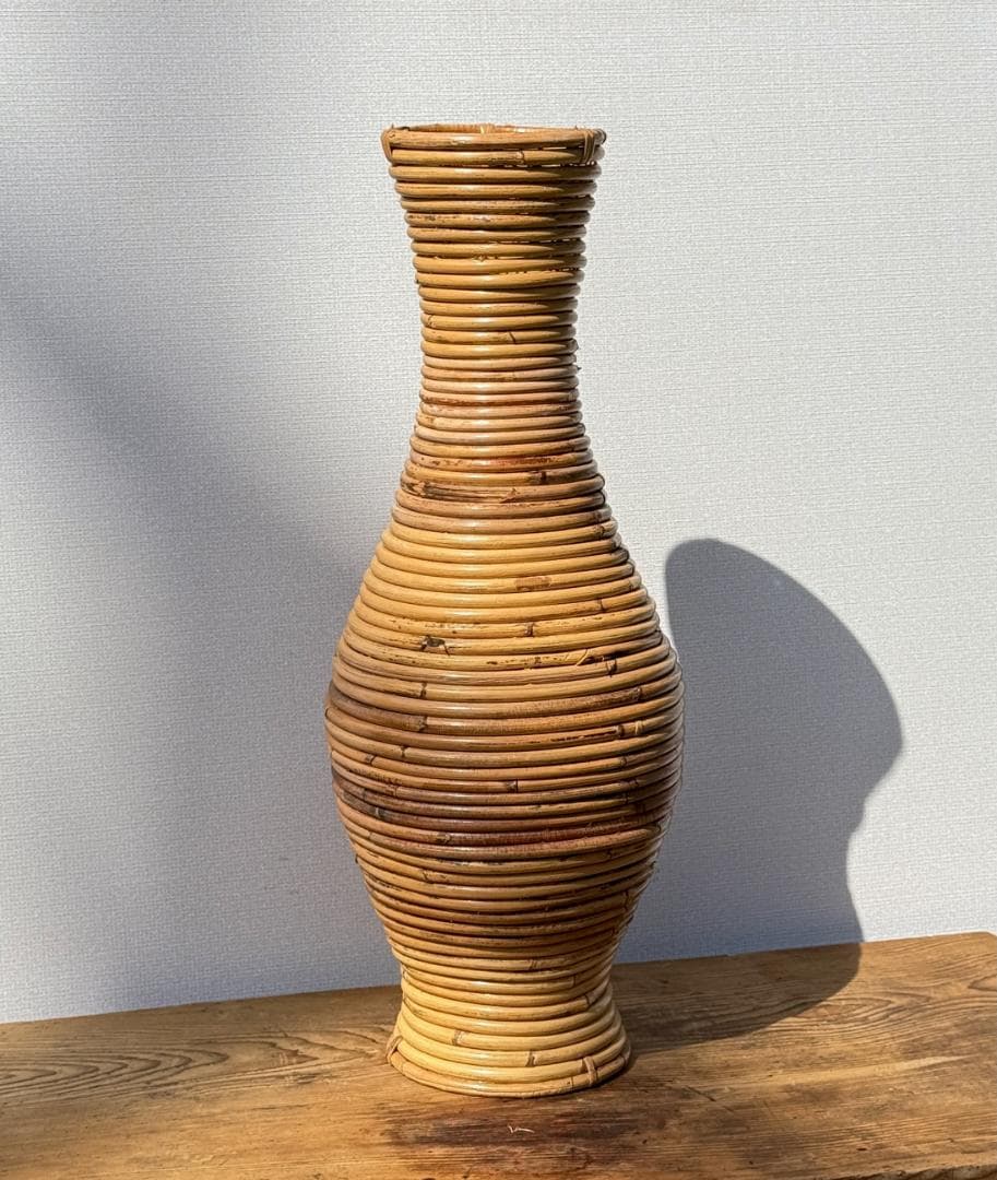 Vintage Rattan Flower Vase 60cm Tall Natural Material - 1