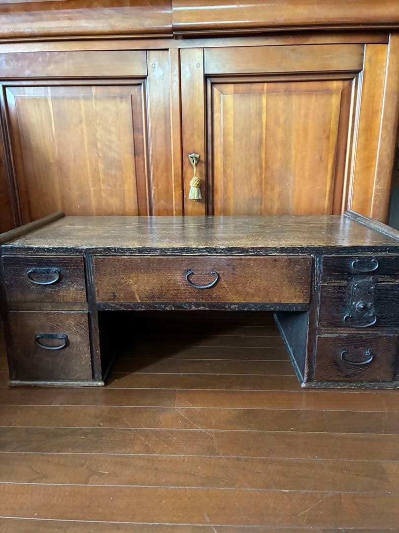 Antique Japanese Desk Edo Meiji Period Wood 6 Drawers Iron Hardware - 1