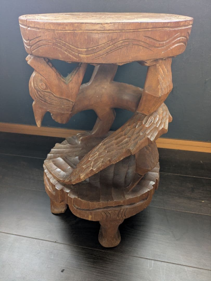 Ittobori Dragon Wood Carved Flower Stand Display Stool Antique Japanese - 1