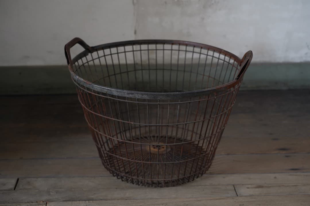 1950s English Iron Wire Basket Industrial Vintage Storage Wine Log Holder - 1