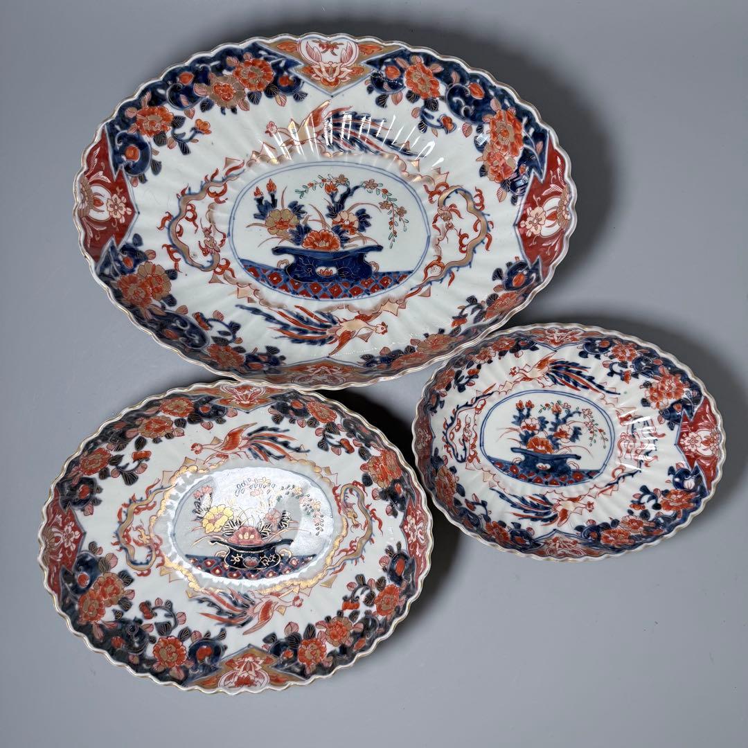 Imari Ware Bakumatsu Meiji Period Iroe Dragon Phoenix Chrysanthemum Oval Bowl - 2