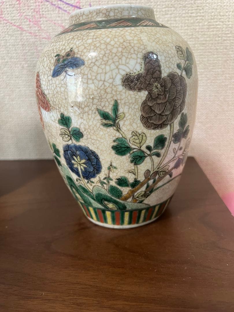 Chinese Qing Dynasty Ceramic Vase Floral Multi-color Crackle Glaze Pottery - 1